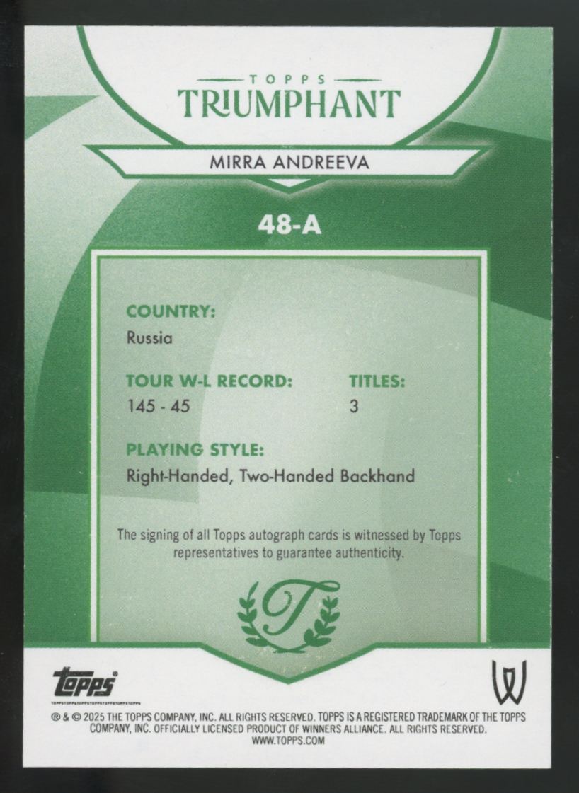 2025 Topps Triumphant Mirra Andreeva Confetti Gold Auto /50 #48-A