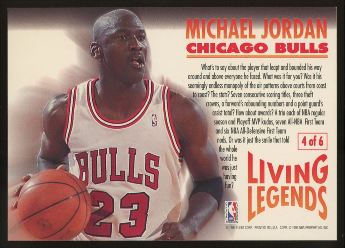 1993-94 Fleer Basketball Living Legends Insert Set (6) Jordan Barkley Bird Ewing