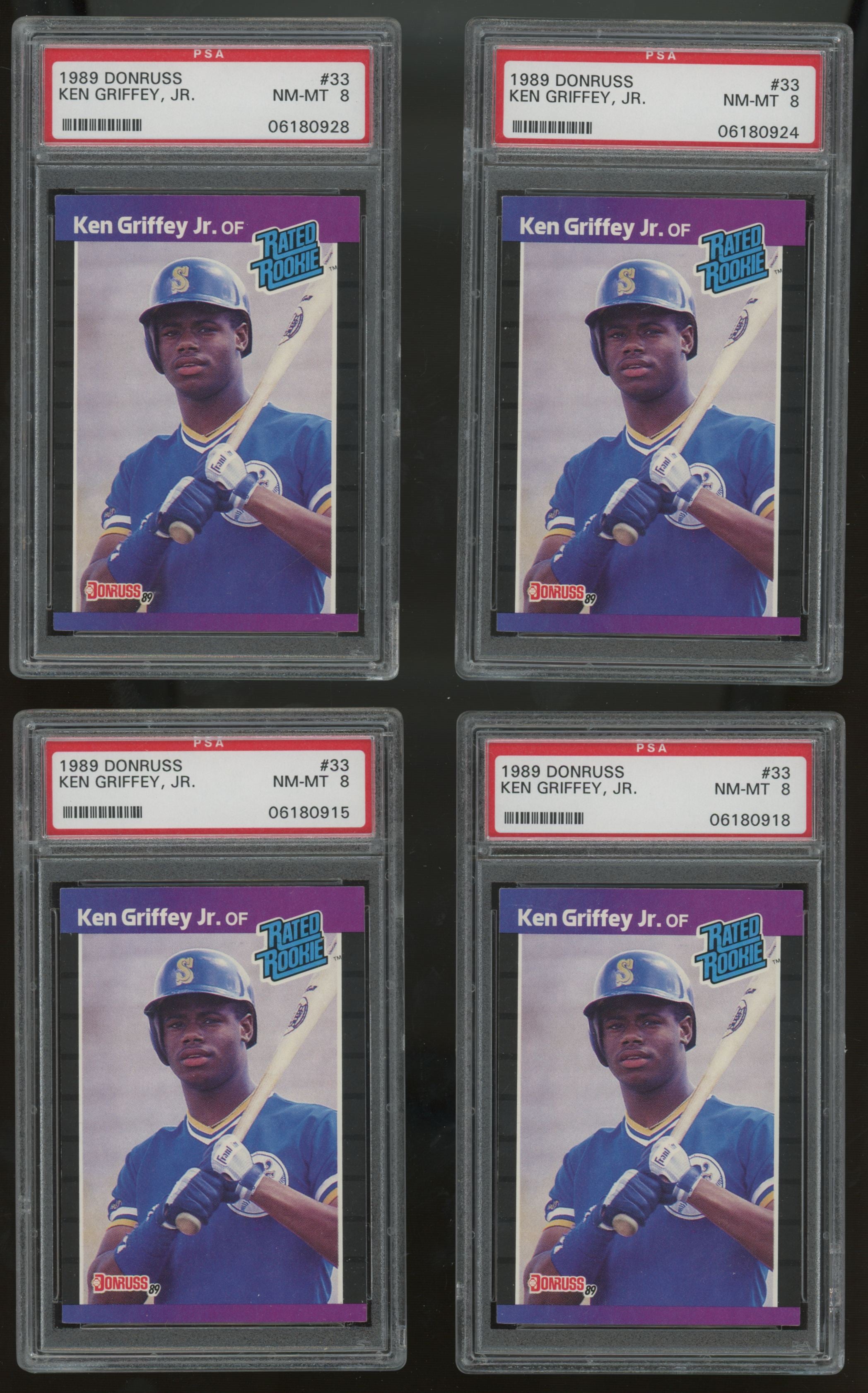 1989 Donruss Ken Griffey Jr. RC Rated Rookie #33 PSA 8 Lot of 10 "C"