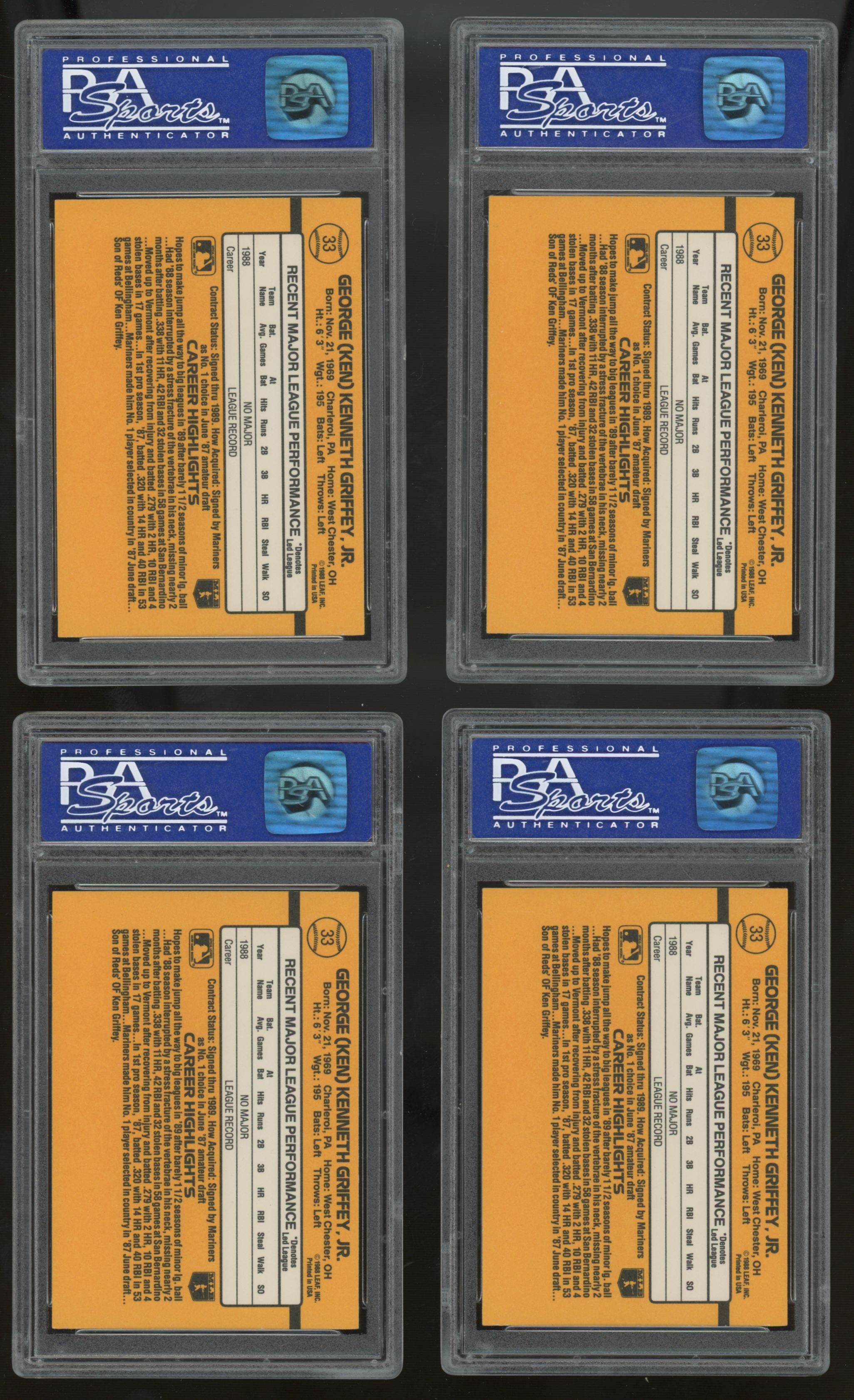 1989 Donruss Ken Griffey Jr. RC Rated Rookie #33 PSA 8 Lot of 10 "C"
