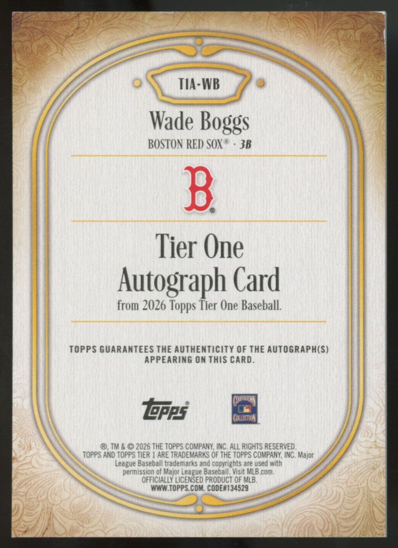 2026 Topps Tier One Wade Boggs Auto /49 #T1A-WB