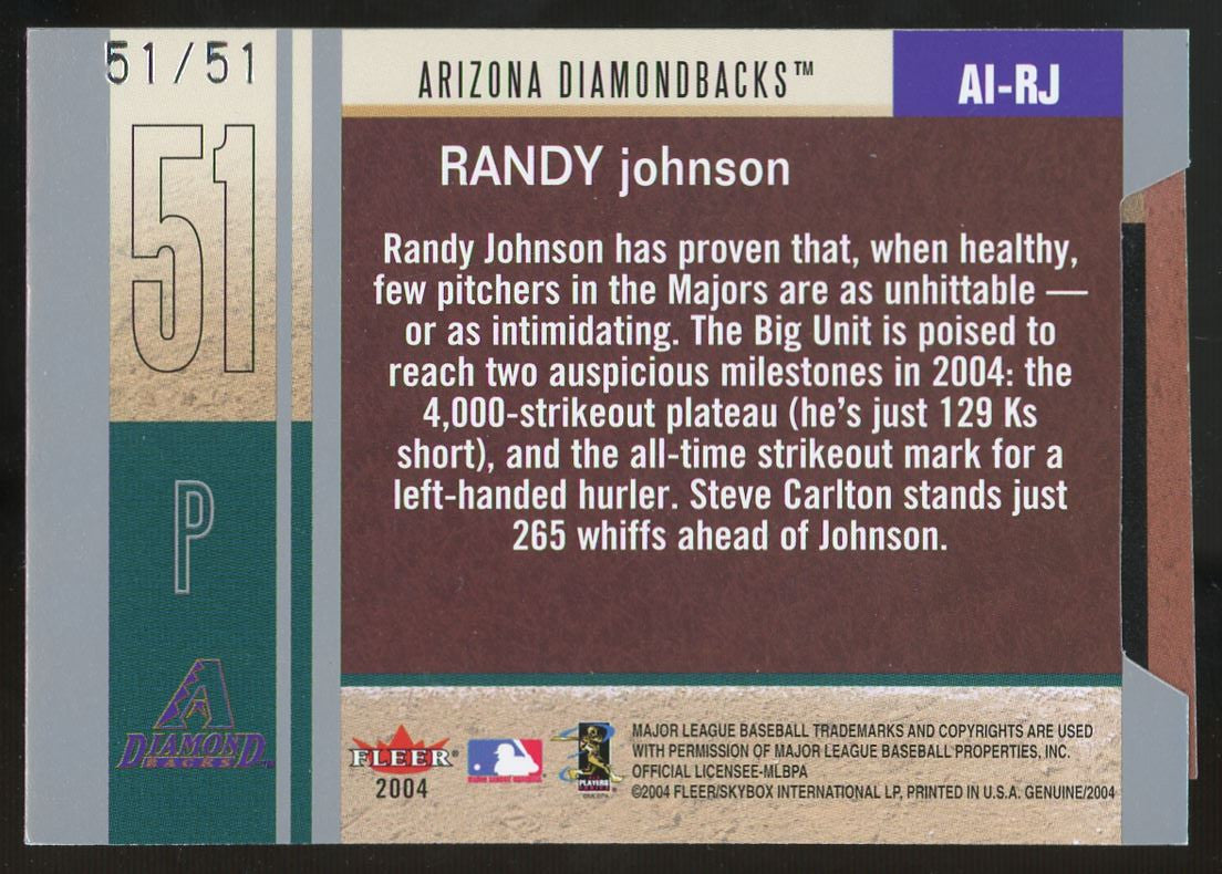 2004 Fleer Genuine Insider Randy Johnson Auto 51/51 #AI-RJ