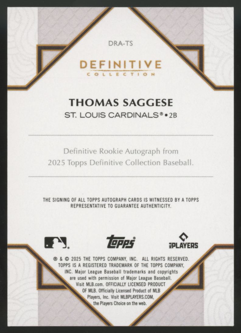 2025 Topps Definitive Collection Thomas Saggese RC Auto /50 #DRA-TS