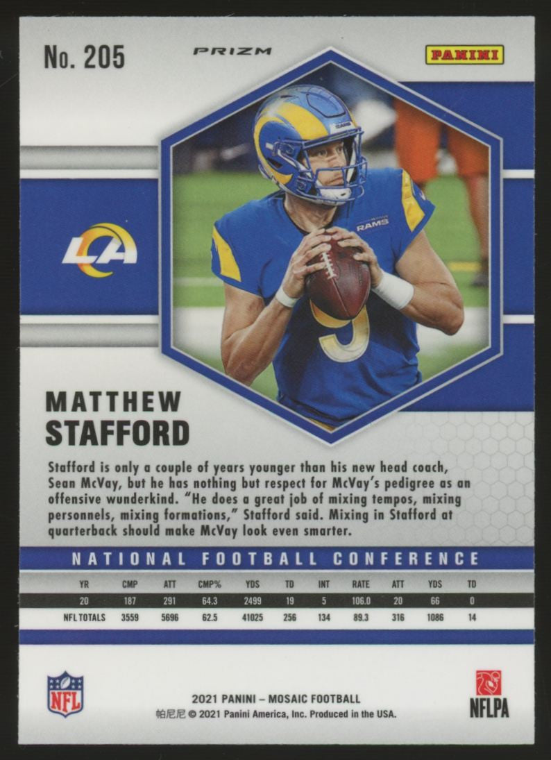 2021 Mosaic Matthew Stafford Honeycomb Prizm SSP #205