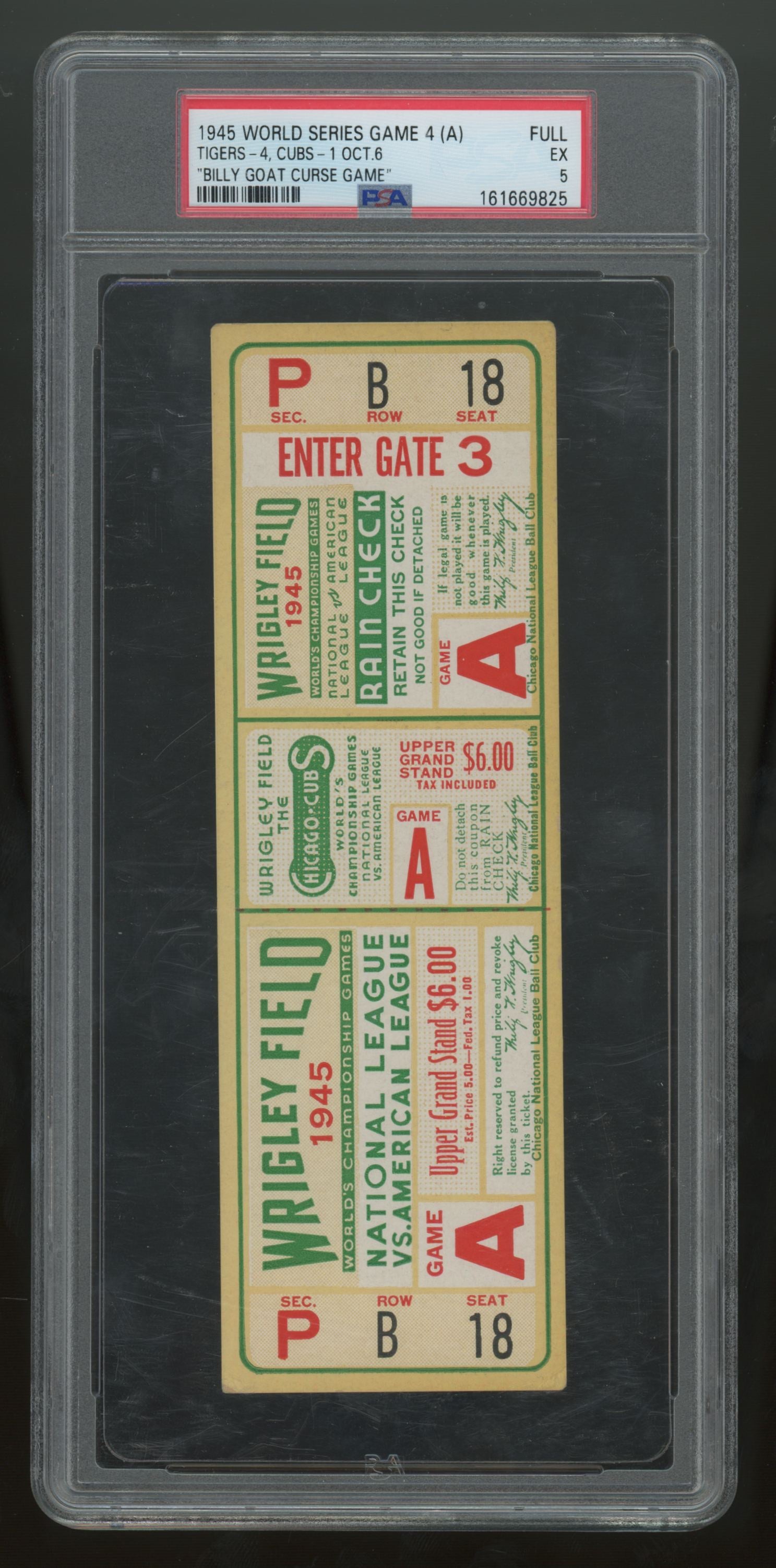 1945 World Series Game 4 (A) Tigers Cubs Billy Goat Curse Ticket Full PSA 5