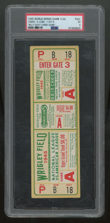 1945 World Series Game 4 (A) Tigers Cubs Billy Goat Curse Ticket Full PSA 5