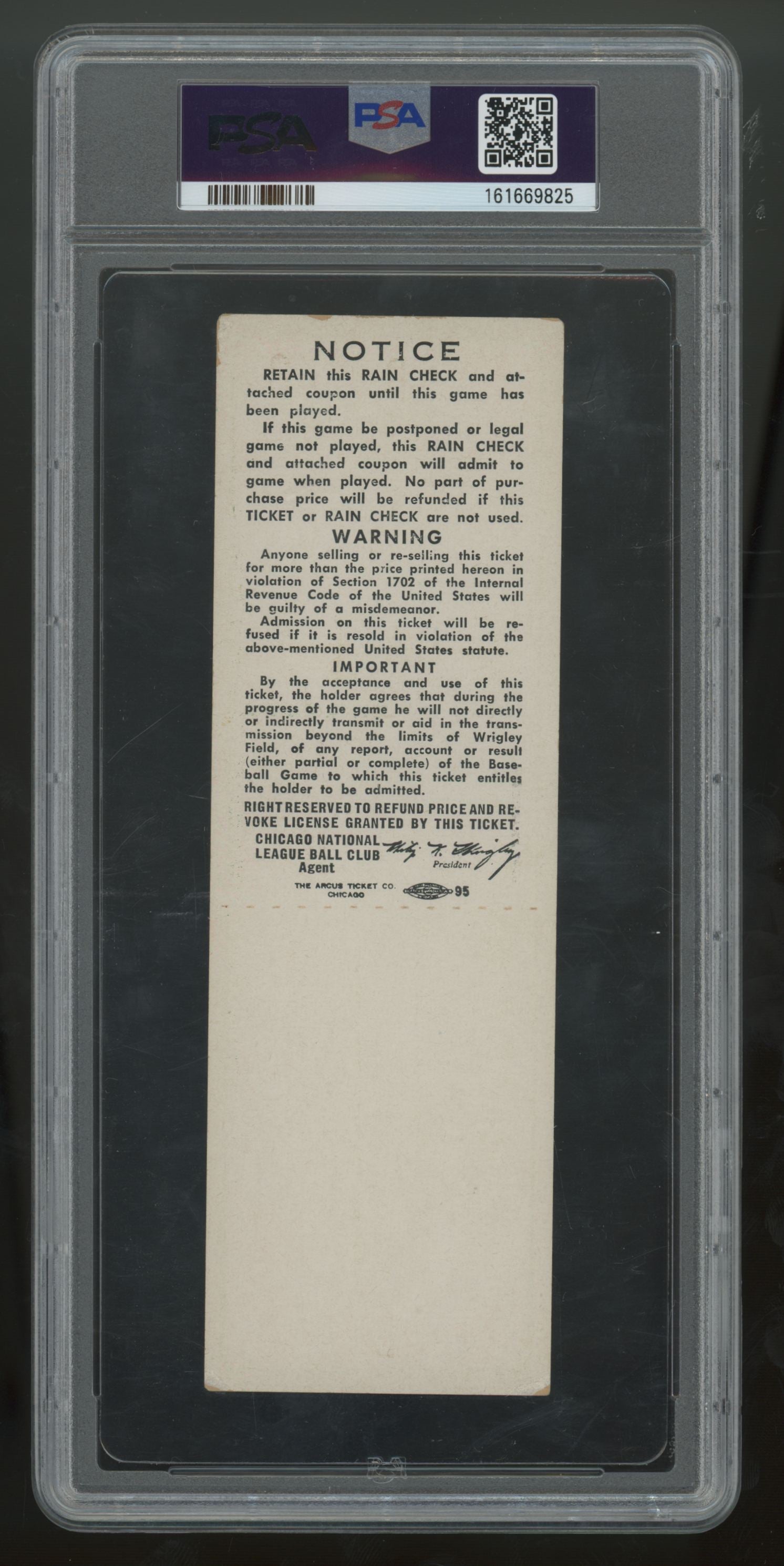 1945 World Series Game 4 (A) Tigers Cubs Billy Goat Curse Ticket Full PSA 5