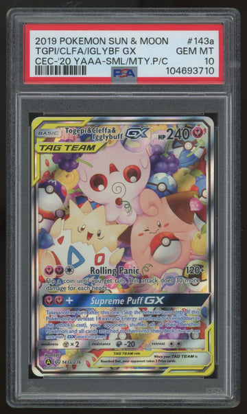 2019 Pokemon Togepi & Cleffa & Igglybuff GX Tag Team Alt Art #143a PSA 10