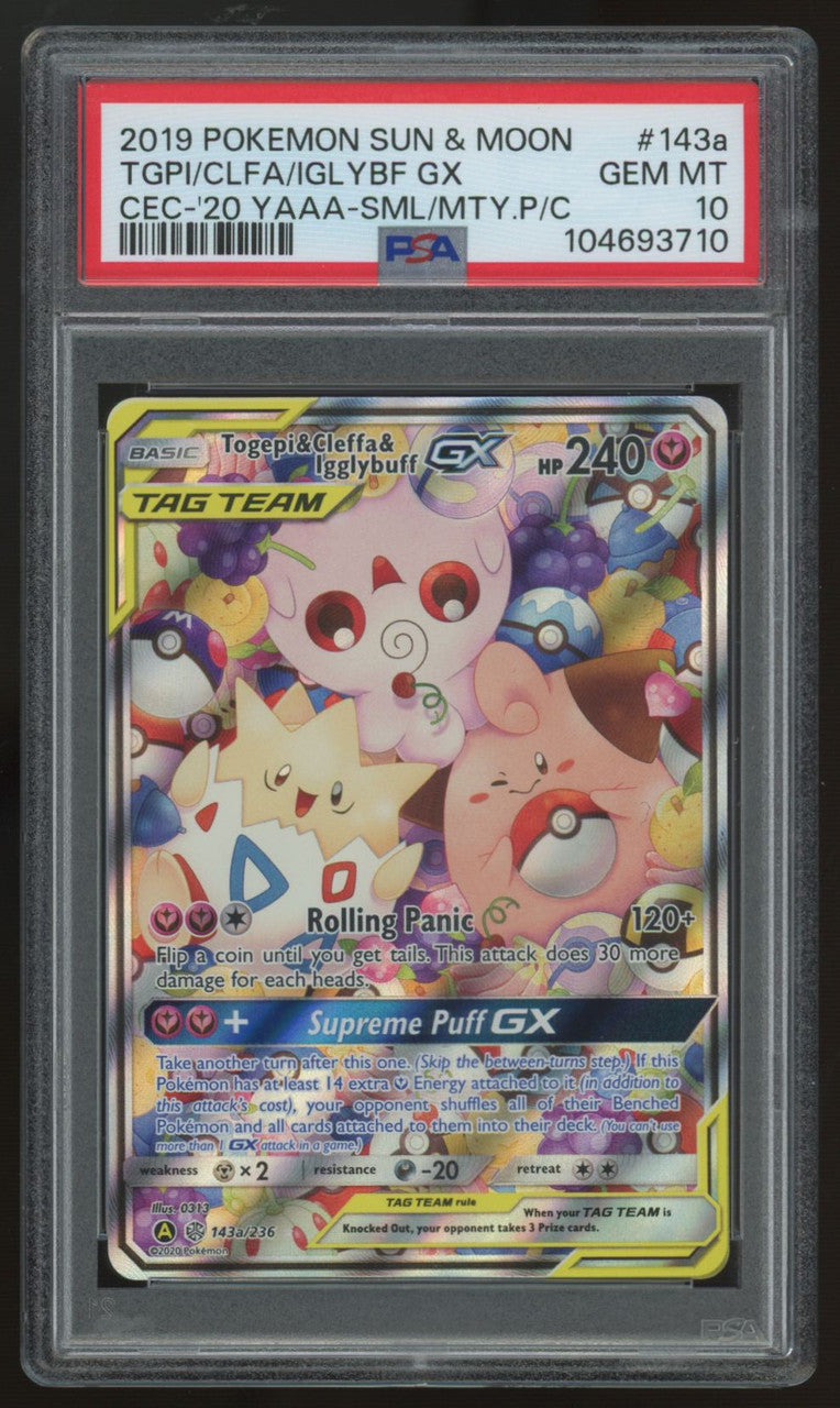 2019 Pokemon Togepi & Cleffa & Igglybuff GX Tag Team Alt Art #143a PSA 10
