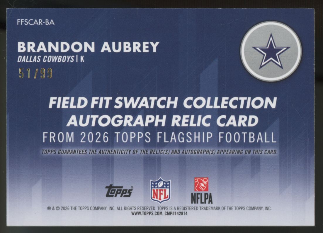 2026 Topps Brandon Aubrey Field Fit Swatch Patch Auto /99 #FFSCAR-BA
