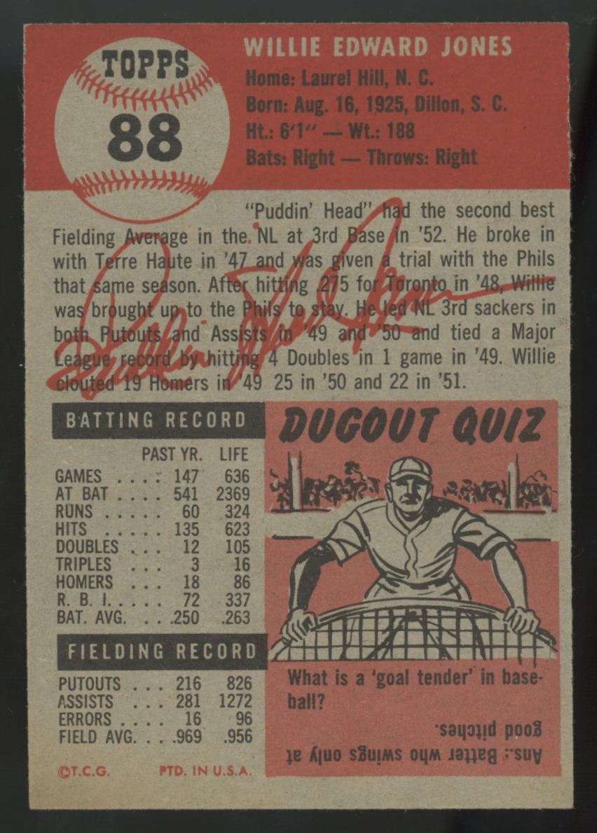 1953 Topps Willie Jones #88 EX/MT
