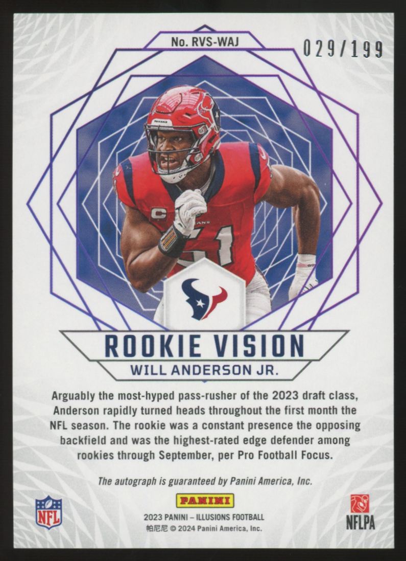 2023 Panini Illusions Will Anderson Jr RC Vision Auto /199 #RVS-WAJ