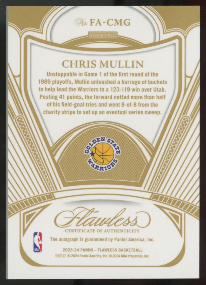 2023-24 Panini Flawless Chris Mullin Flawless Auto /25 #FA-CMG