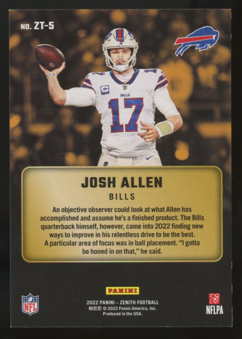 2022 Panini Zenith Josh Allen Z-Team Copper /50 #ZT-50