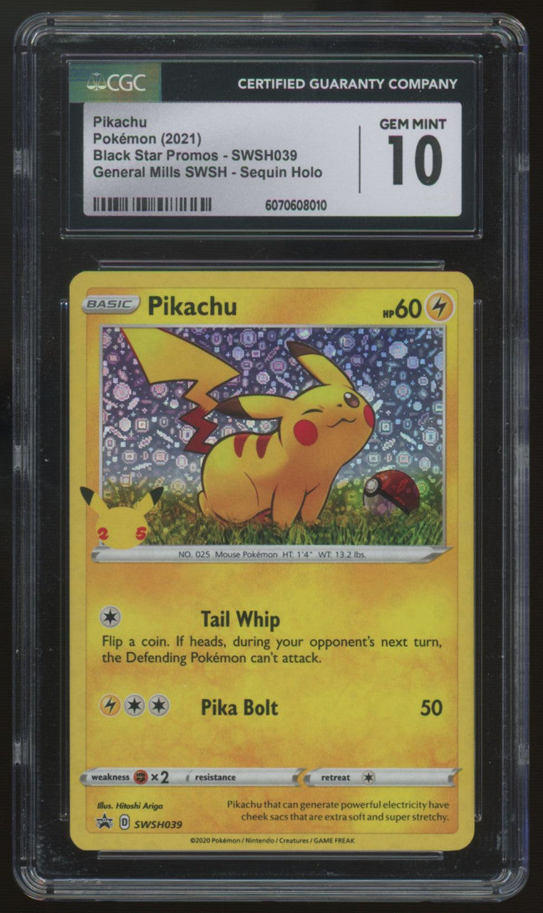 2021 Pokemon Pikachu General Mills Promo Sequin Holo #SWSH039 CGC 10