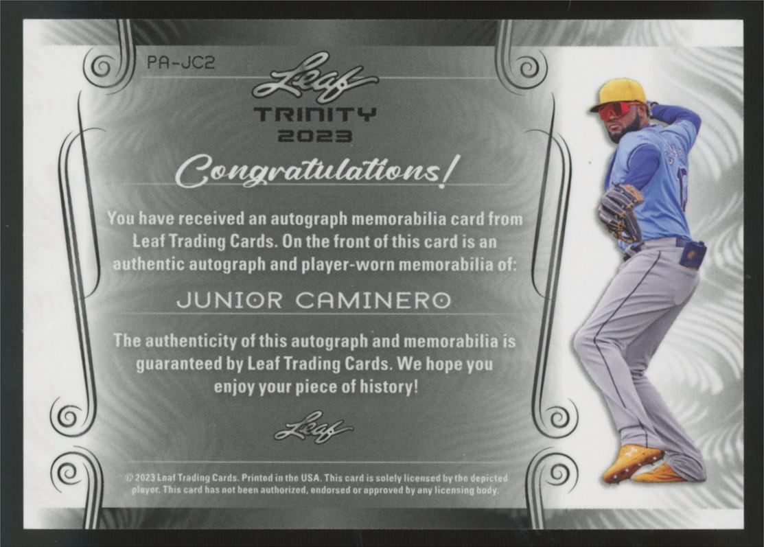 2023 Leaf Trinity Junior Caminero RC Blue Patch Auto RPA /49 #PA-JC2