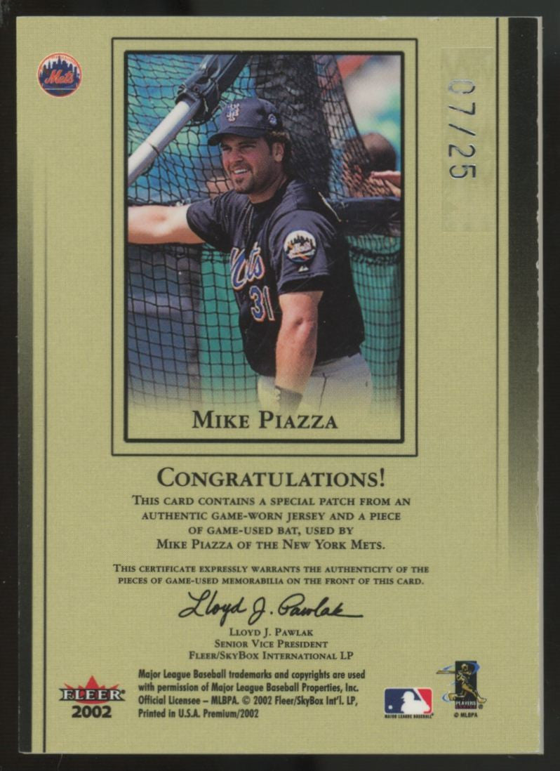 2002 Fleer Premium Mike Piazza Diamond Stars Dual Patch /25