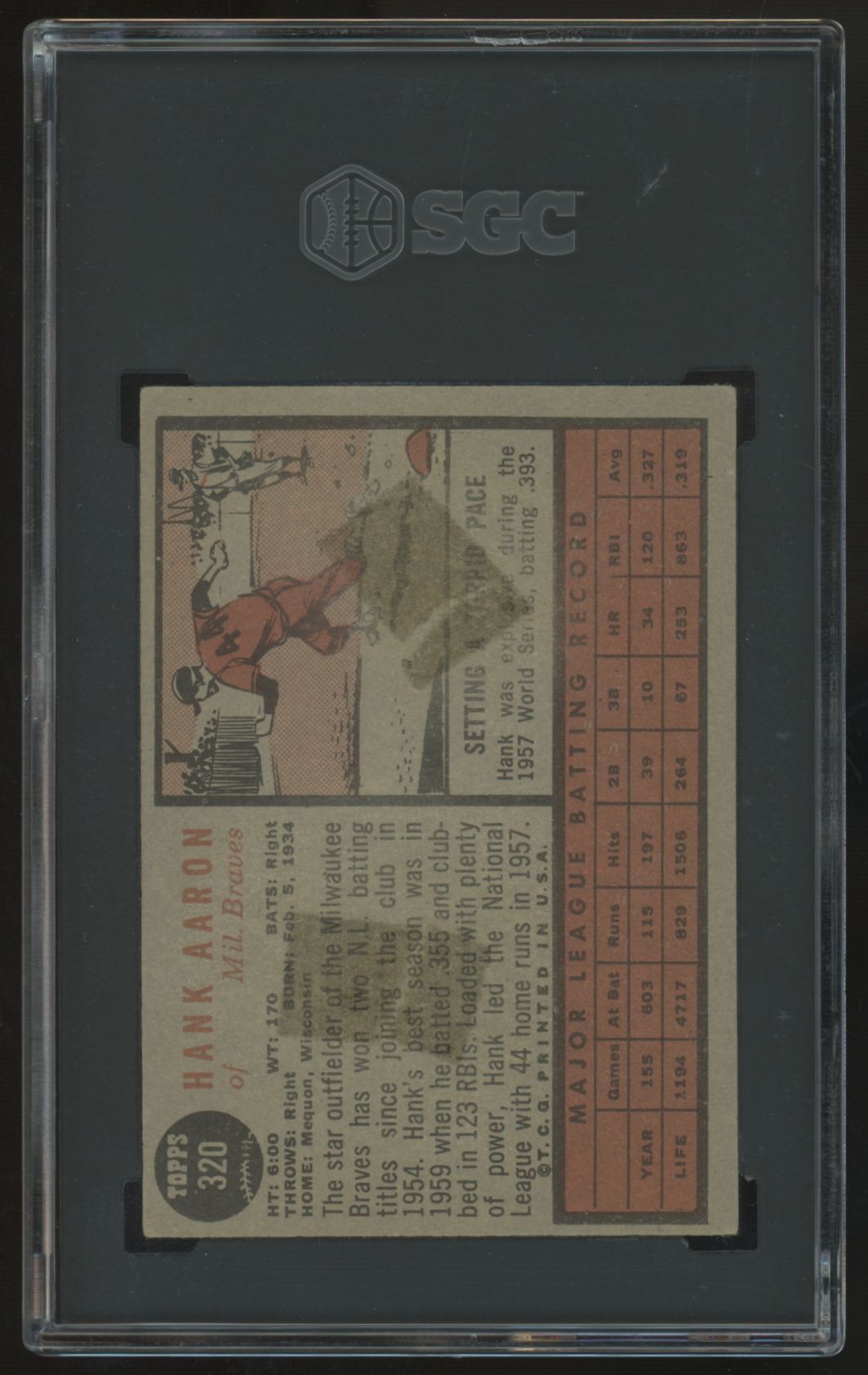 1962 Topps Hank Aaron #320 SGC 3 *754