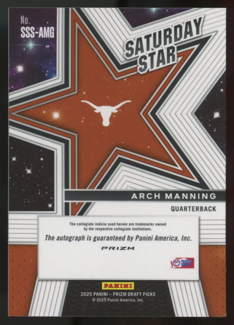 2025 Prizm Draft Arch Manning Rated Prospect Saturday Star Silver Auto #SSS-AMG