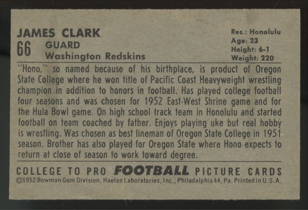 1952 Bowman Small Jim Clark #66 EX