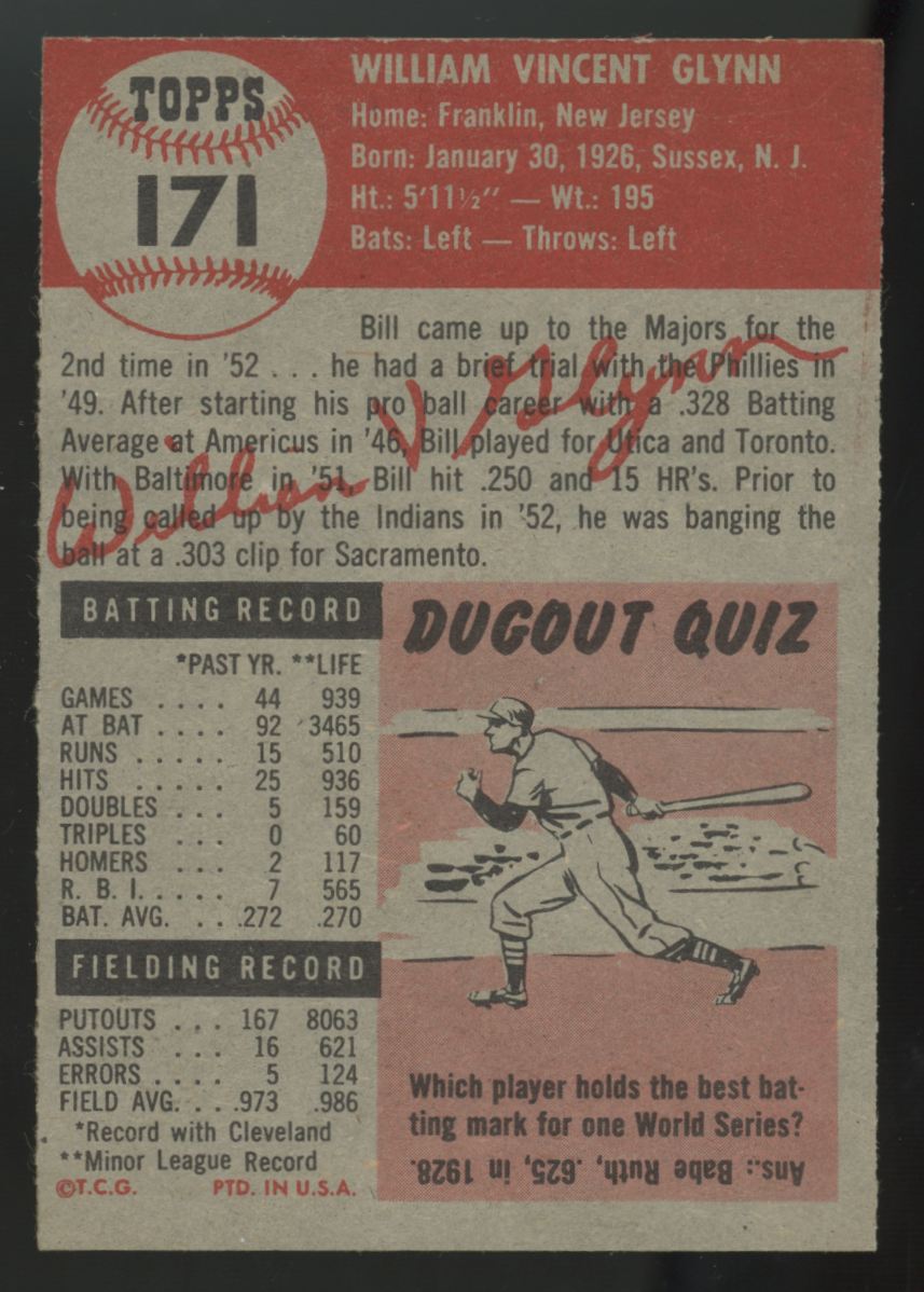 1953 Topps Bill Glynn #171 VG