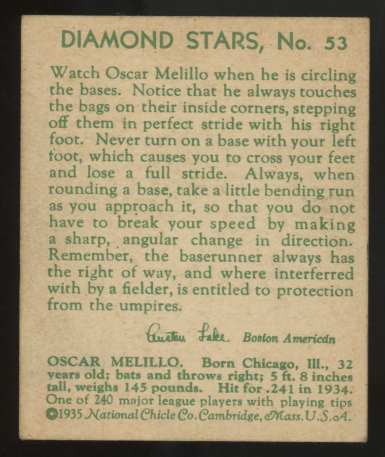 1935 National Chicle Oscar Melillo Diamond Stars #53 VG-VG/EX