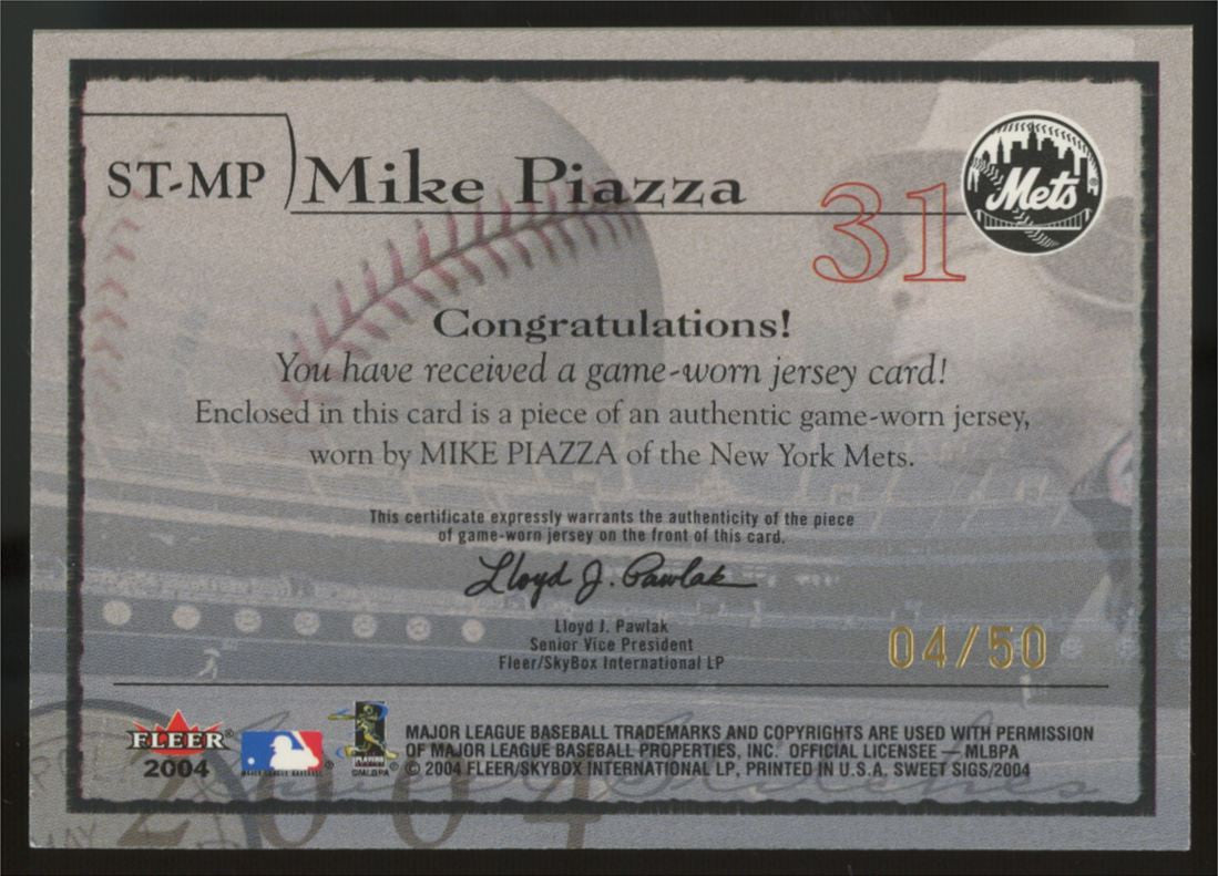 2004 Fleer Sweet Sigs Mike Piazza Sweet Stiches Game-Worn Patch /50 #ST-MP
