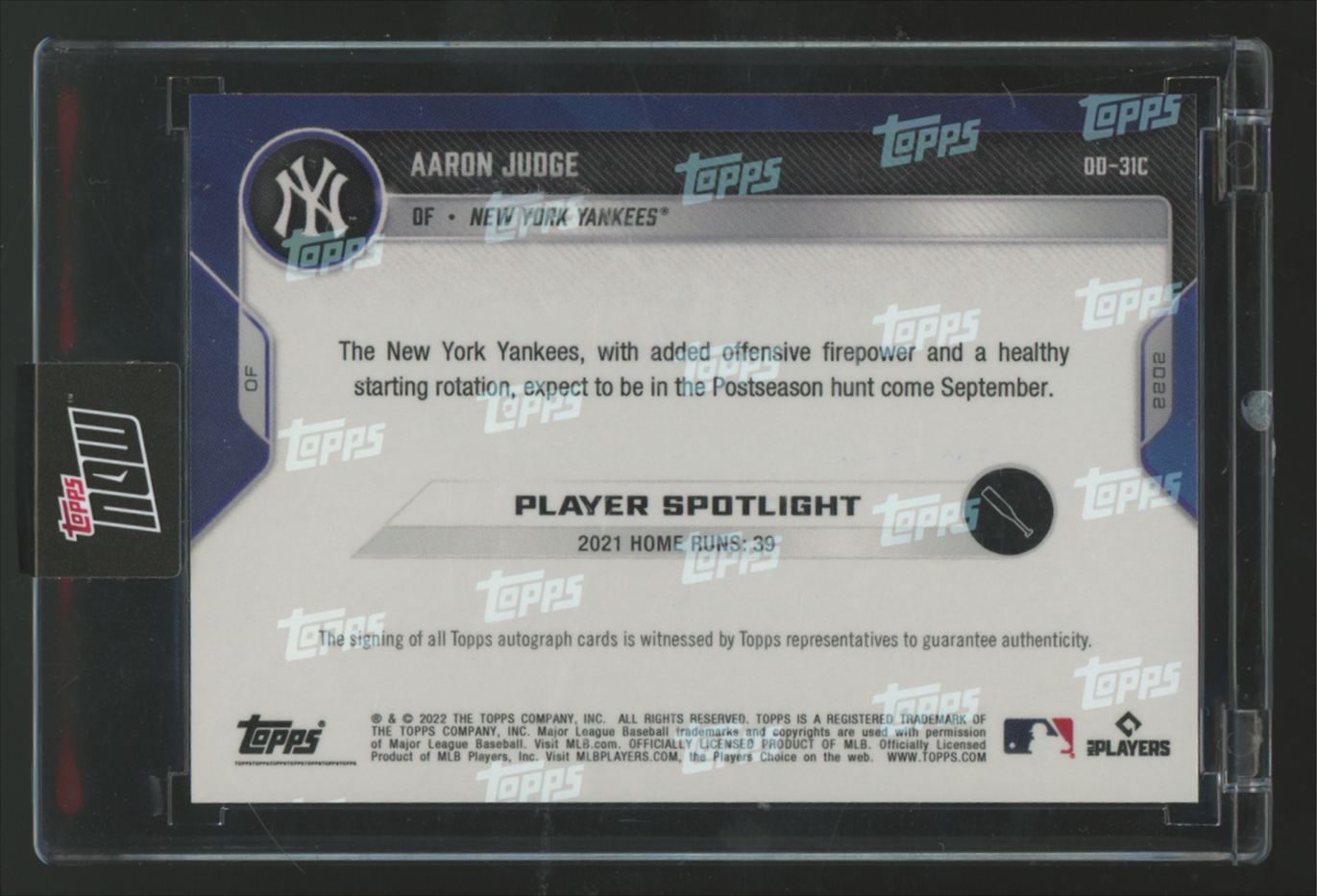2022 Topps Now Road To Opening Day Aaron Judge Purple Auto /25 #OD-31C