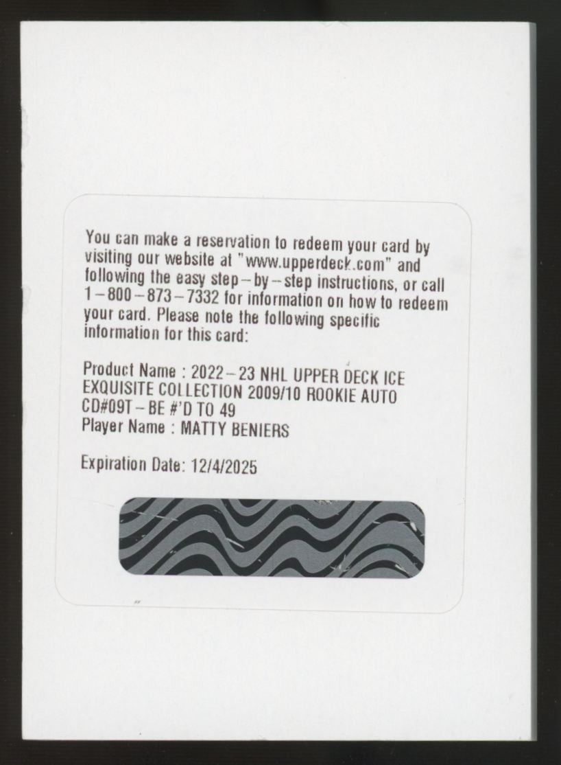 2022-23 Exquisite Collection Matty Beniers 2009/10 Rookie Auto /49 Redemption