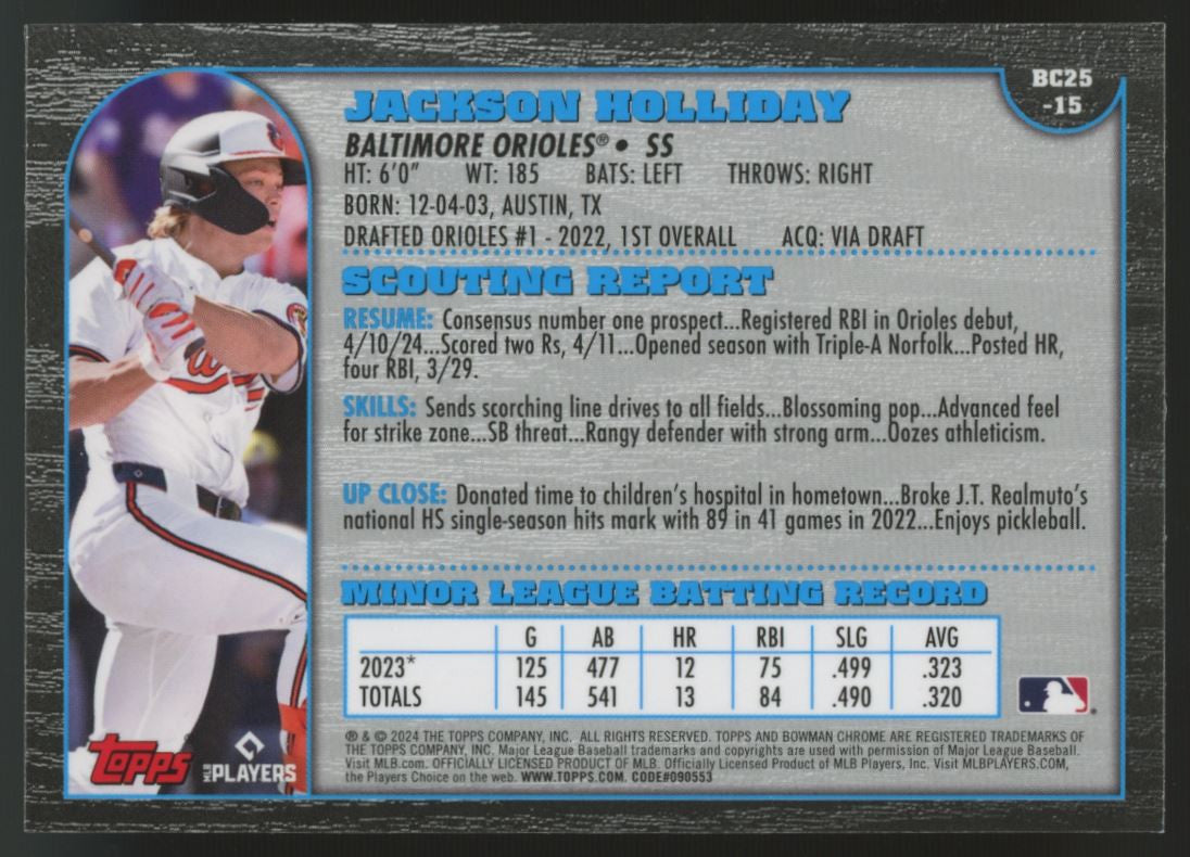 2024 Bowman Chrome Jackson Holliday RC 25th Anniversary #BC25-15
