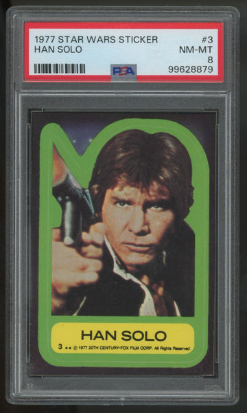 1977 Topps Star Wars Stickers Series 1 Han Solo #3 PSA 8