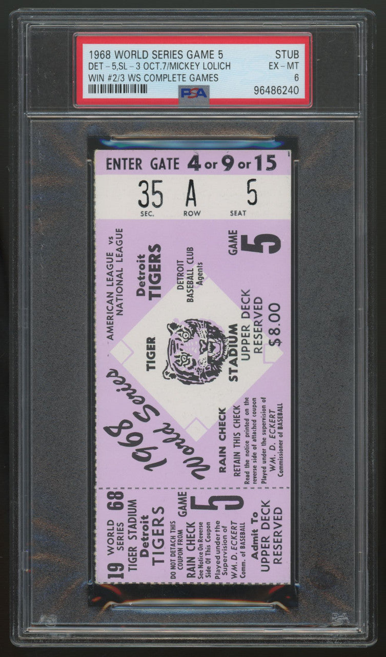 1968 World Series Game 5 Ticket Stub Tigers Cardinals Lolich Win #2 PSA 6