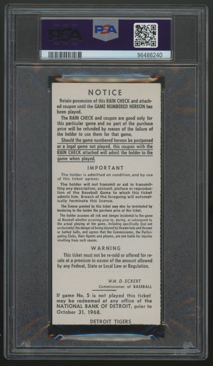 1968 World Series Game 5 Ticket Stub Tigers Cardinals Lolich Win #2 PSA 6