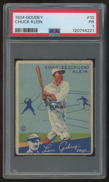 1934 Goudey Charles "Chuck" Klein #10 PSA 1