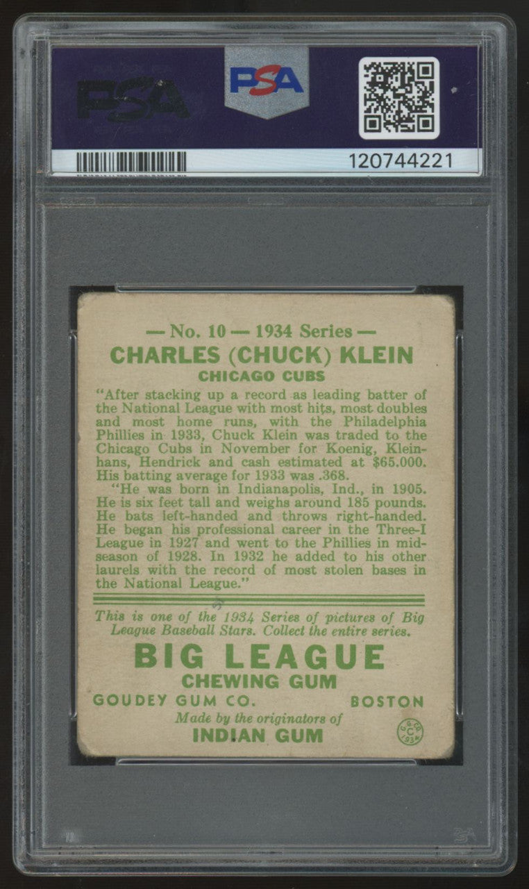 1934 Goudey Charles "Chuck" Klein #10 PSA 1