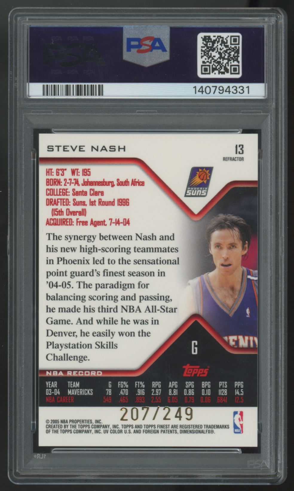 2004-05 Topps Finest Steve Nash Refractor /249 #13 PSA 8