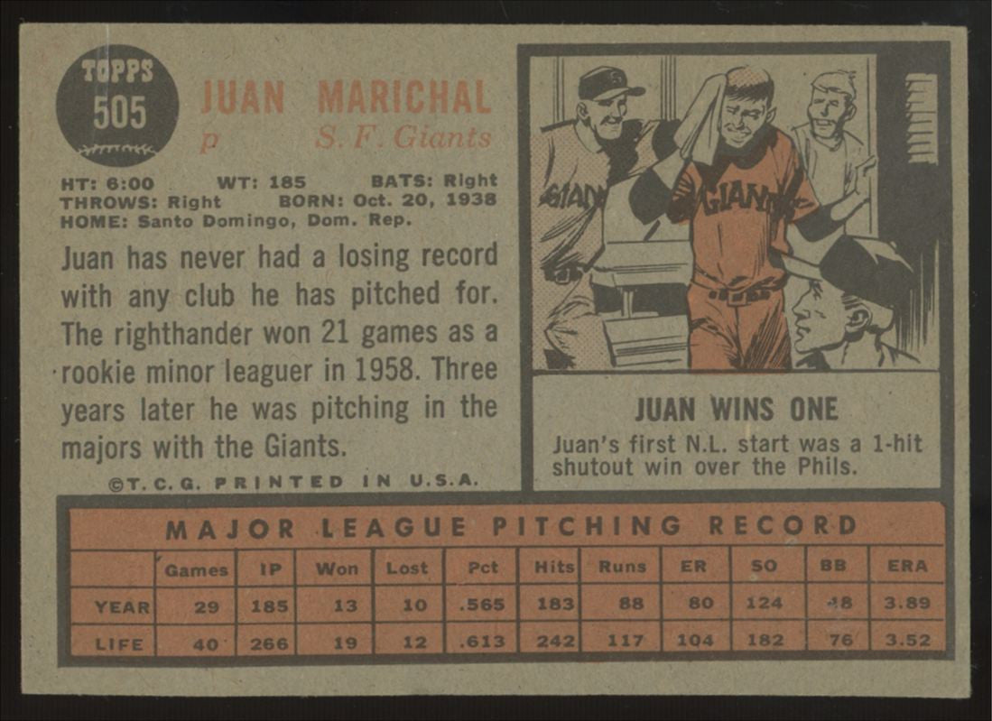 1962 Topps Juan Marichal #505 EX "A"