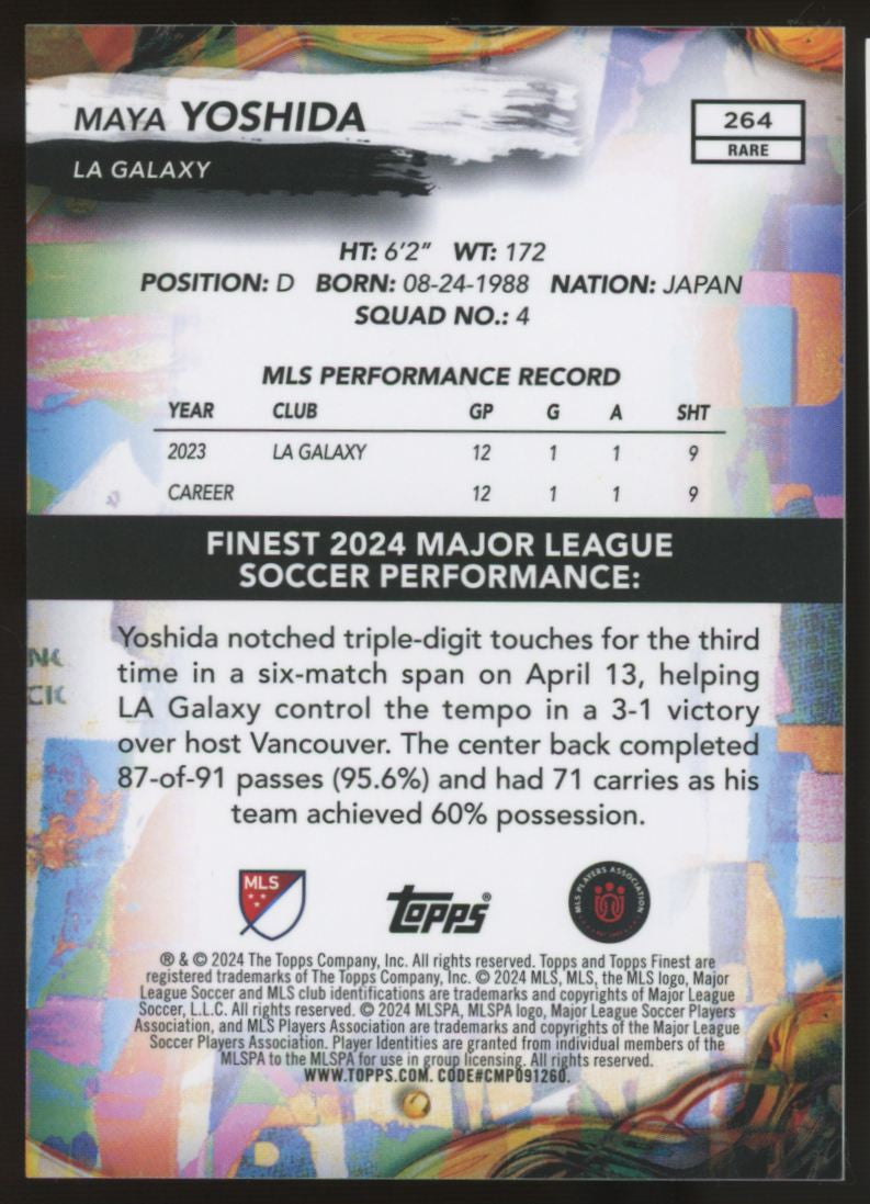 2024 Topps Finest MLS Maya Yoshida Black Refractor Rare /7 #264