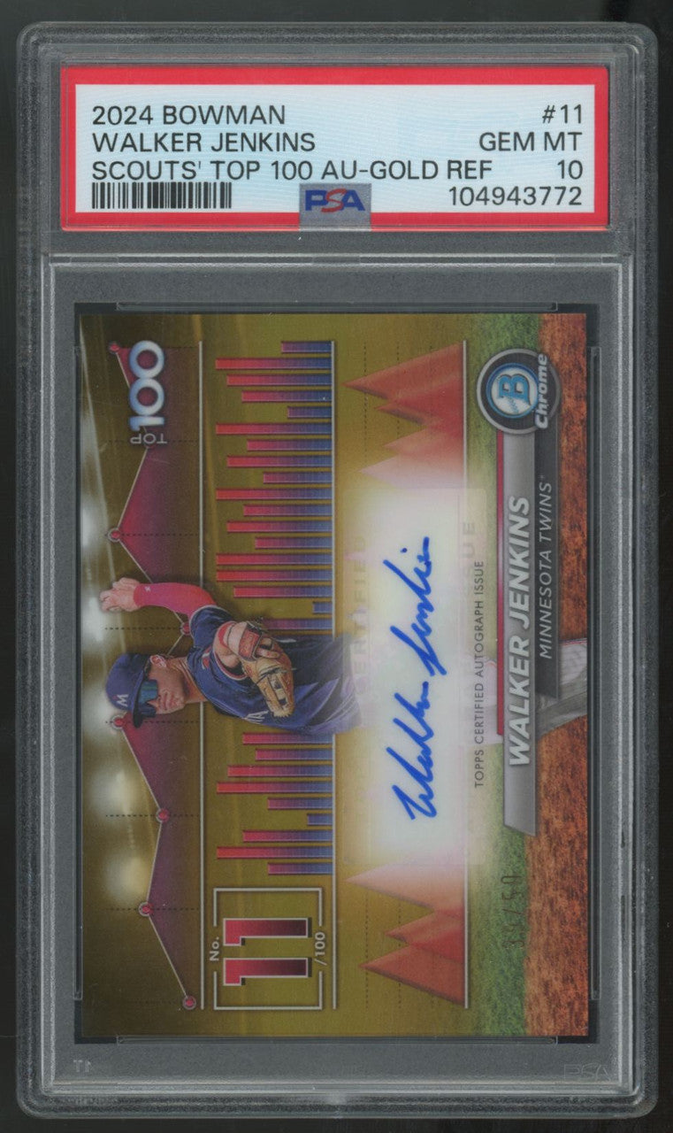 2024 Bowman Walker Jenkins Chrome Scouts' Top 100 Gold Auto /50 #BTPA-11 PSA 10