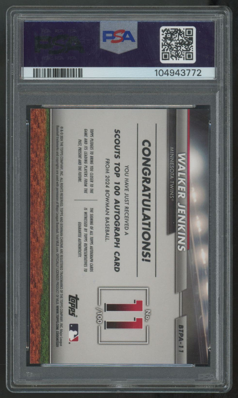 2024 Bowman Walker Jenkins Chrome Scouts' Top 100 Gold Auto /50 #BTPA-11 PSA 10