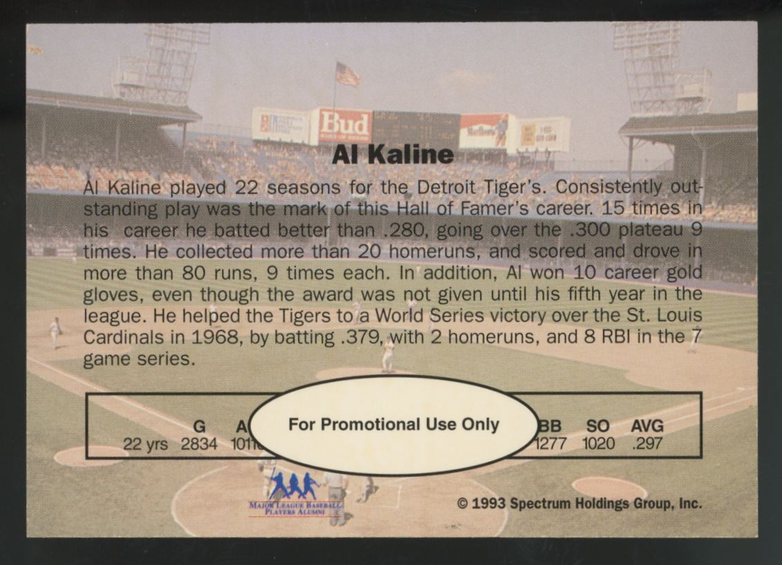 1993 Spectrum Diamond Club Al Kaline Promo Signed IP Auto