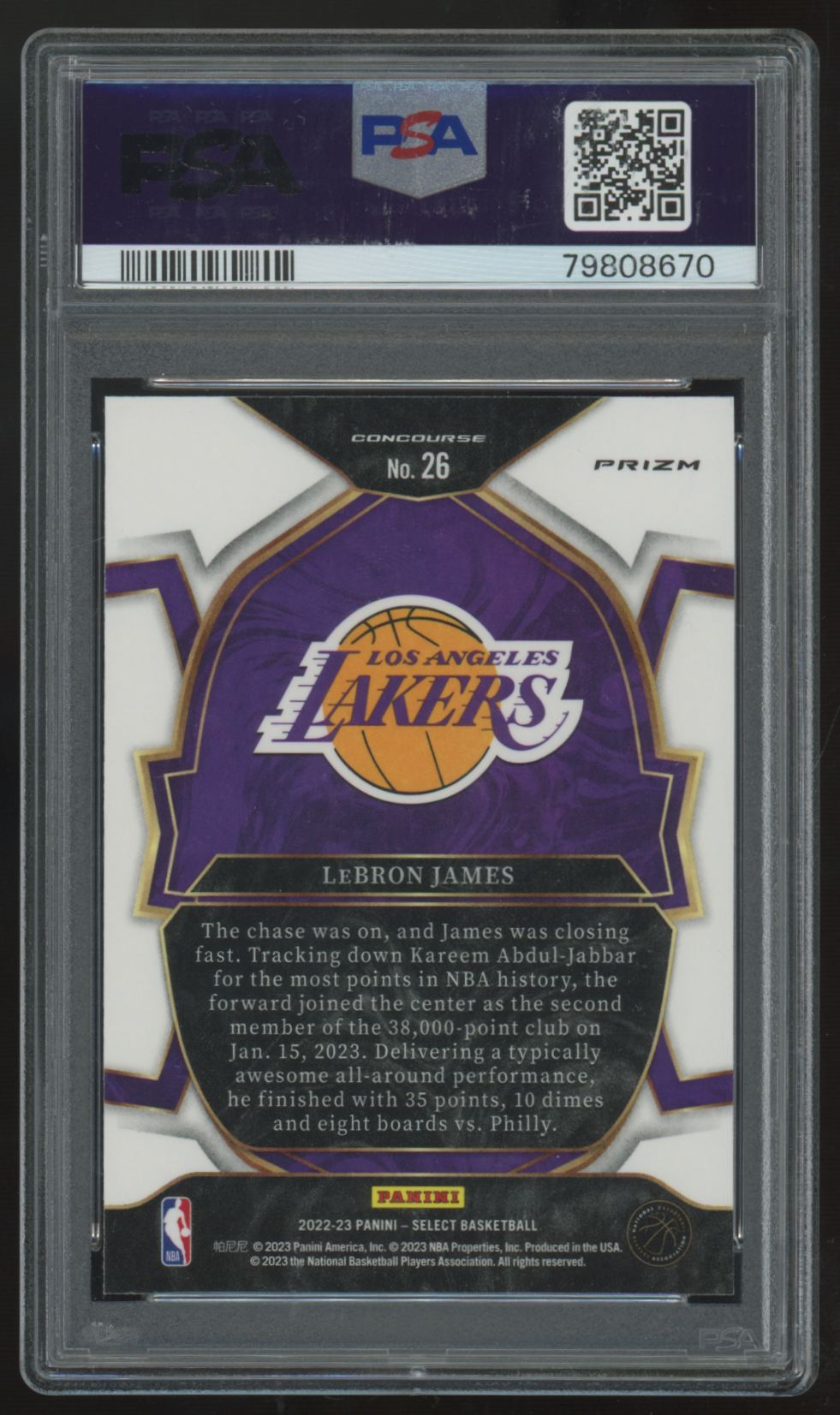 2022-23 Panini Select LeBron James Concourse Green/White/Purple #26 PSA 10