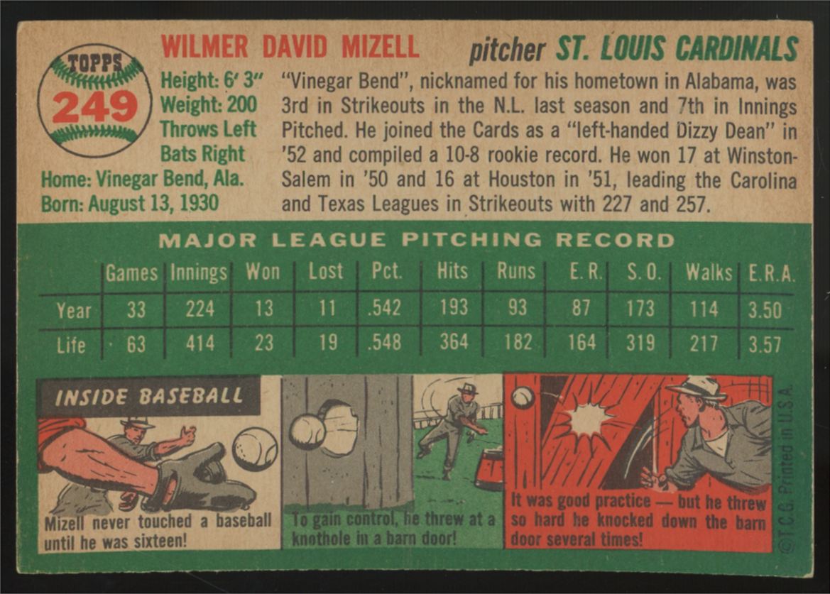 1954 Topps Wilmer Mizell #249 NM