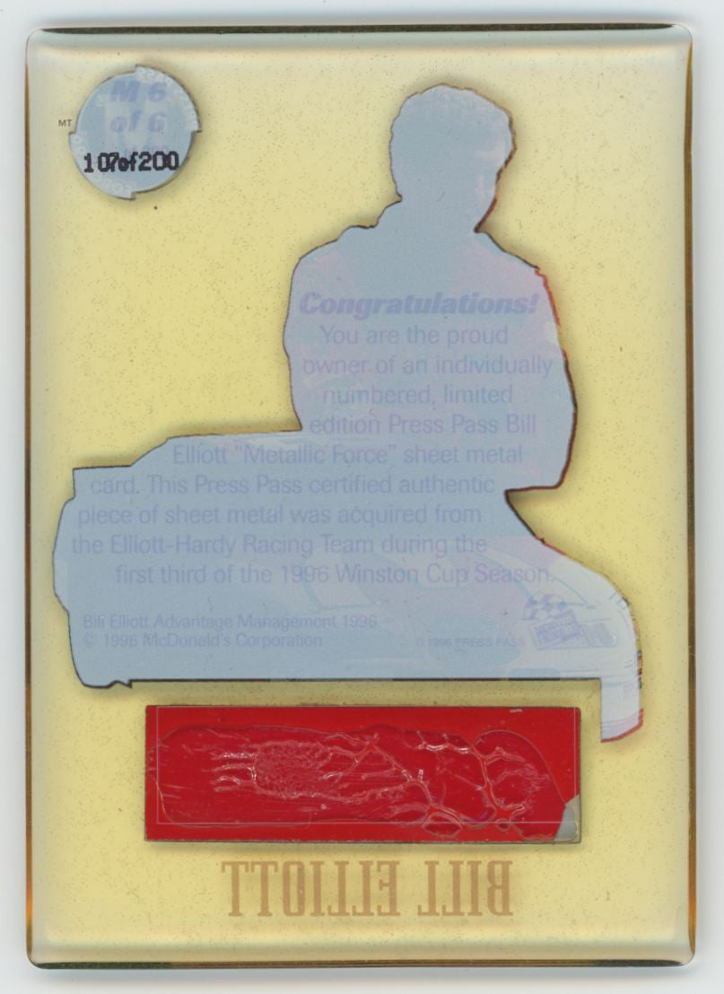 1996 Press Pass Force Bill Elliott Metallic Force Sheet Metal Card /200 #M6