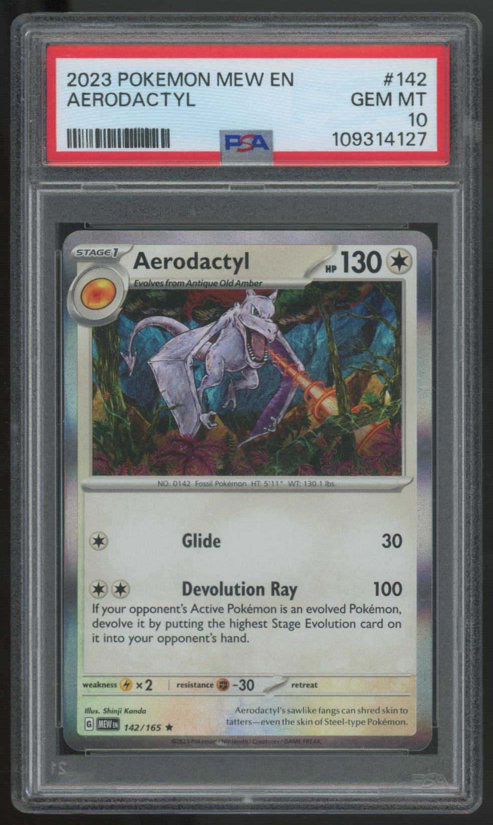2023 Pokemon Aerodactyl 151 Holo #142 PSA 10