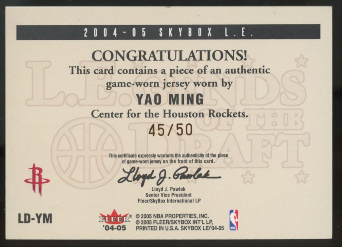 2004-05 SkyBox Limited Edition Yao Ming Legends Of The Draft Patch /50 #LD-YM