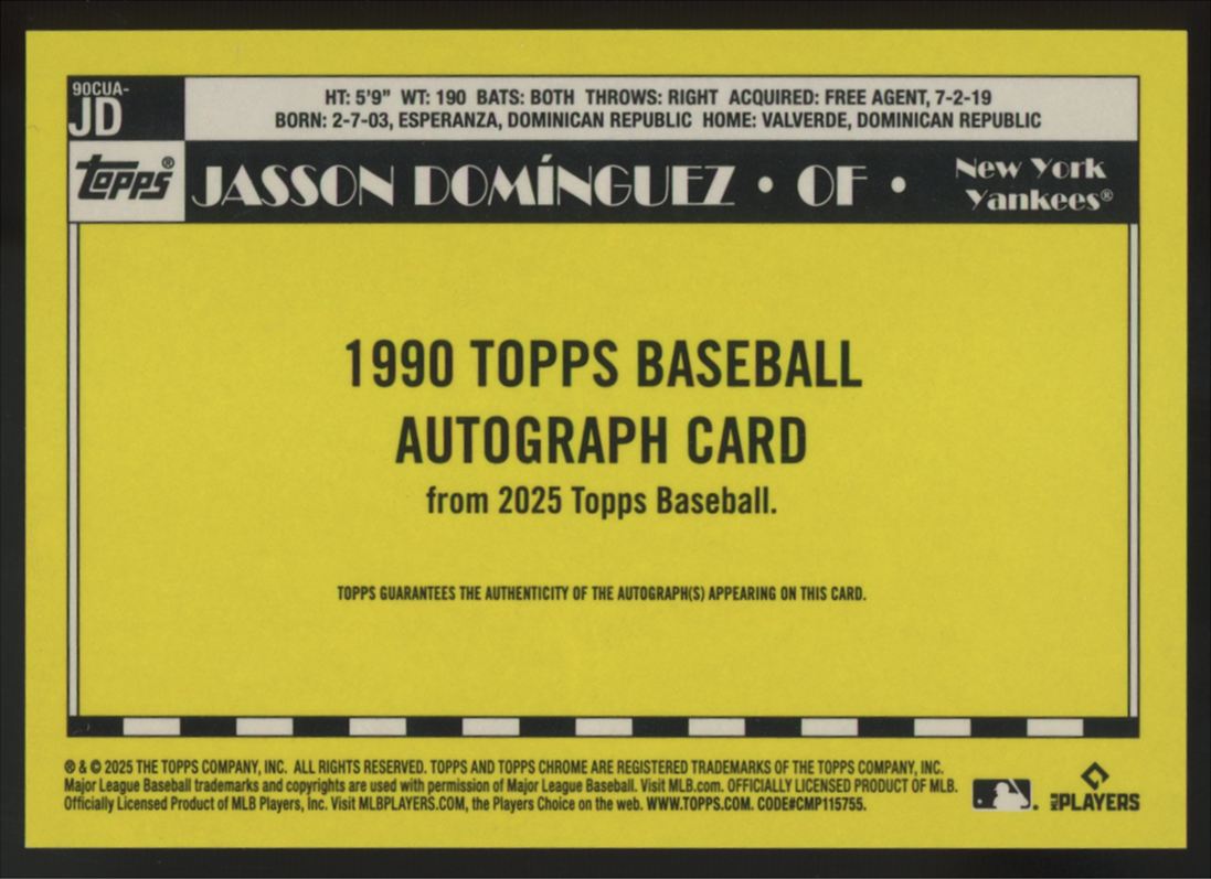 2025 Topps Chrome Update Jasson Dominguez 1990 Auto /35 #90CUA-JD