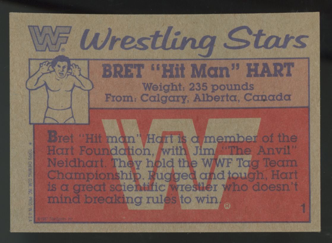 1987 Topps Bret "Hit Man" Hart RC #1 EX