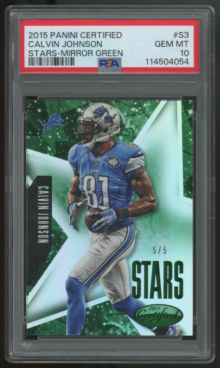 2015 Certified Calvin Johnson Stars Green Mirror /5 #S3 PSA 10