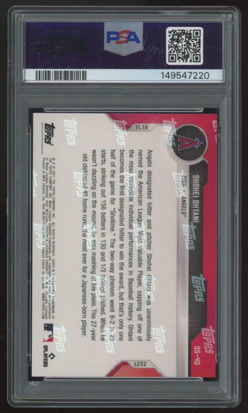 2021 Topps Now Shohei Ohtani Off-Season #OS-40 PSA 10 *220